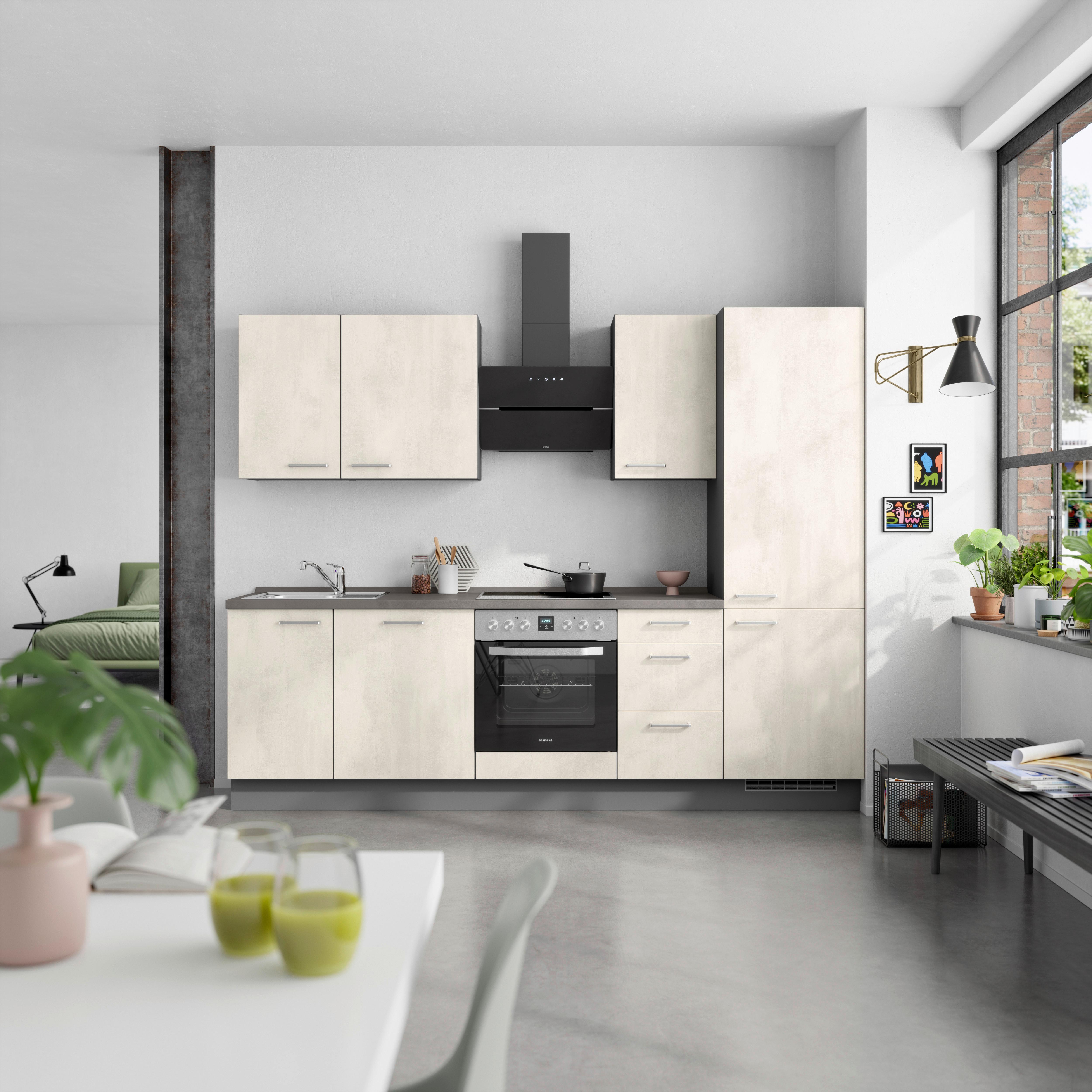 Küchenblock Riva High m. Geräten Weiß - Schieferfarben/Edelstahlfarben, MODERN, Holzwerkstoff/Metall (270cm) - Nobilia