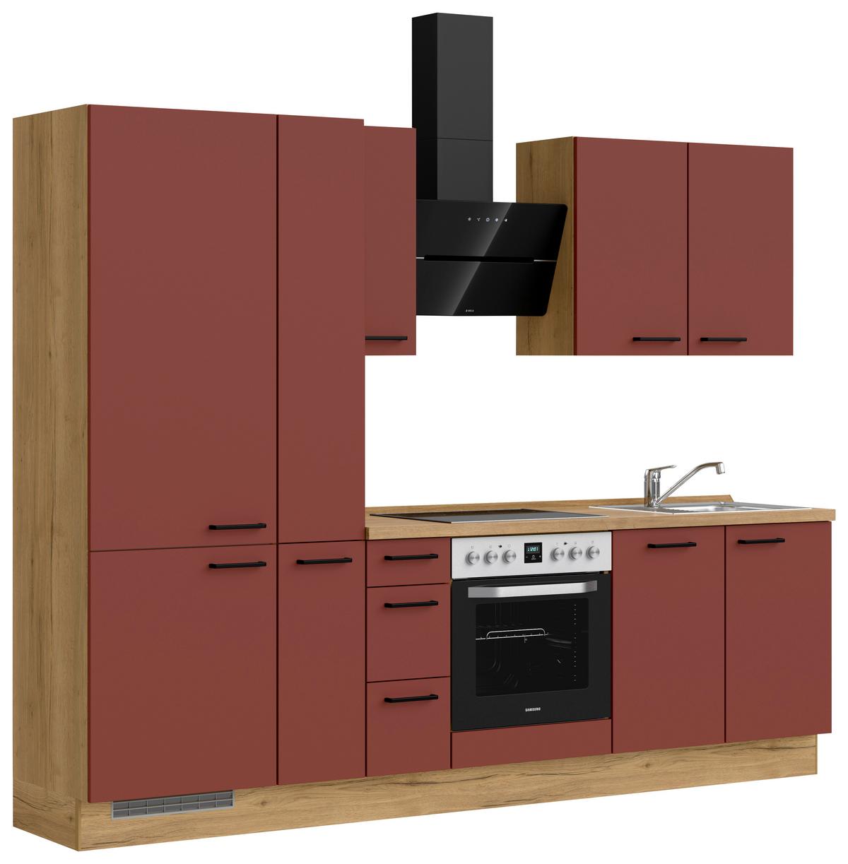 Küchenblock Easytouch High m. Geräten Dunkelrot - Eichefarben/Schwarz, MODERN, Holzwerkstoff/Metall (270cm) - Nobilia