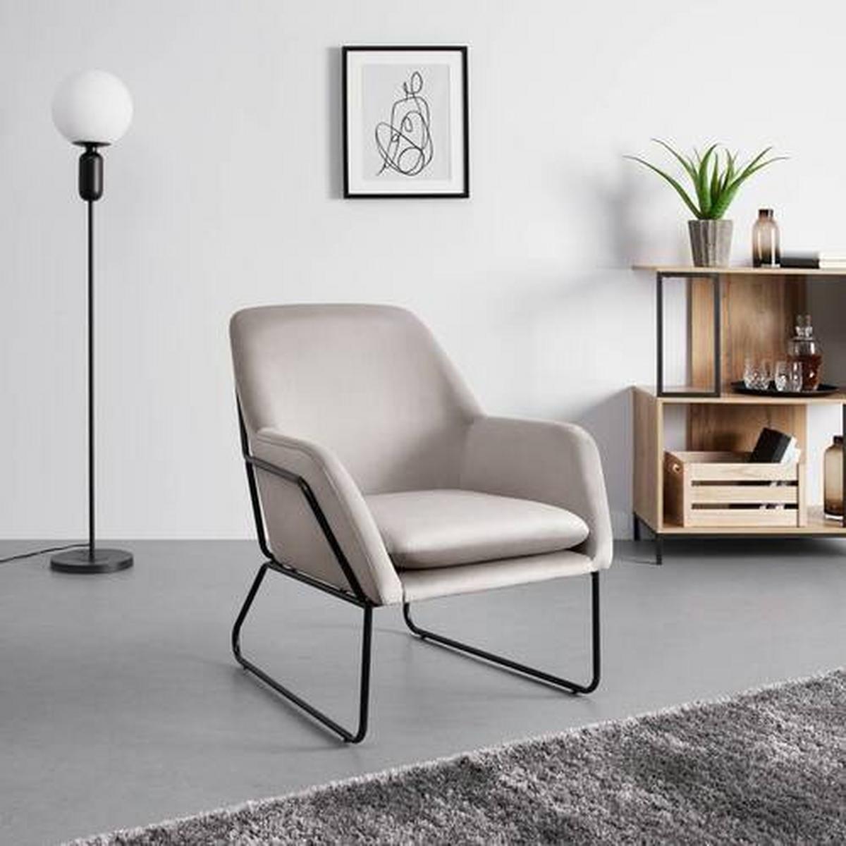 Sessel Kezia Beige Samt - Beige/Schwarz, MODERN, Textil/Metall (71/84/79cm) - Bessagi Home