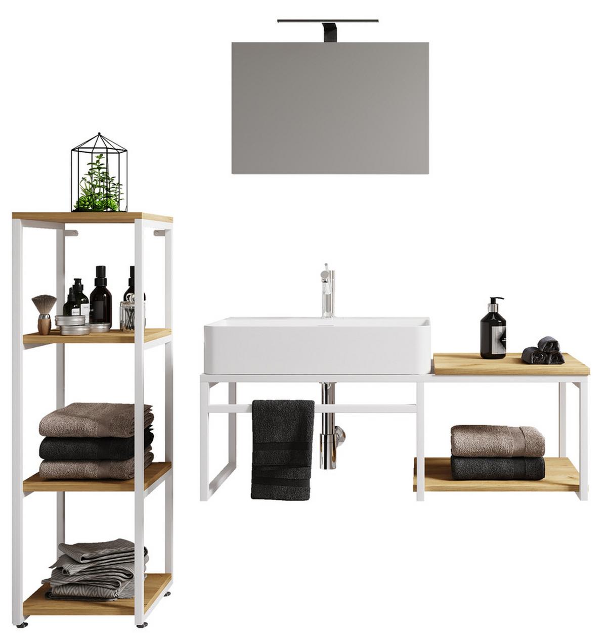 Kopalnica Bitila 100, Bela, Barva Hrasta, 4-Delna - črna/bela, Moderno, kovina/umetna masa (135cm) - MID.YOU
