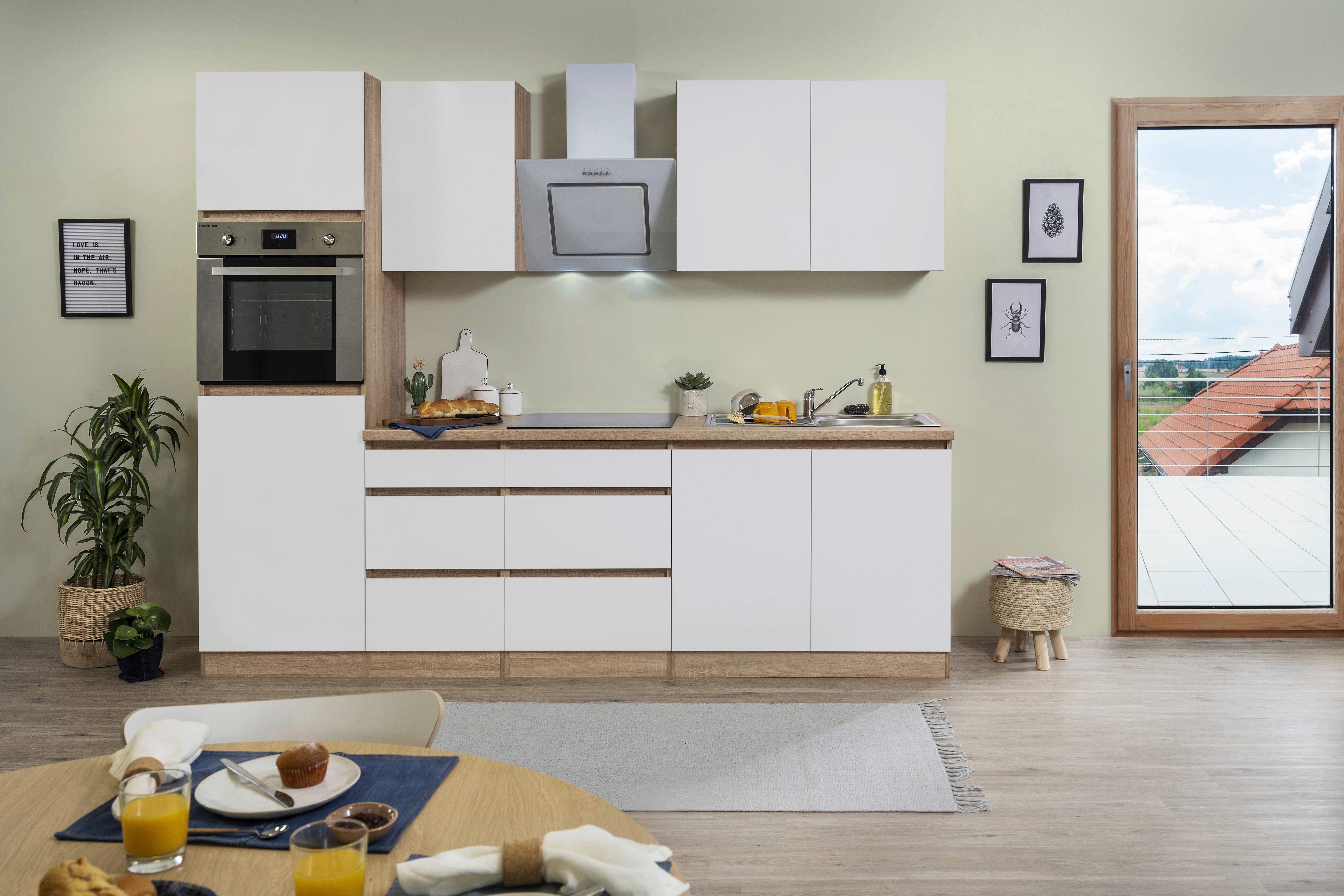 Küchenblock Premium Weiß matt/Eiche B: ca. 270 cm - Eichefarben/Weiß, MODERN, Holzwerkstoff (270cm) - Respekta
