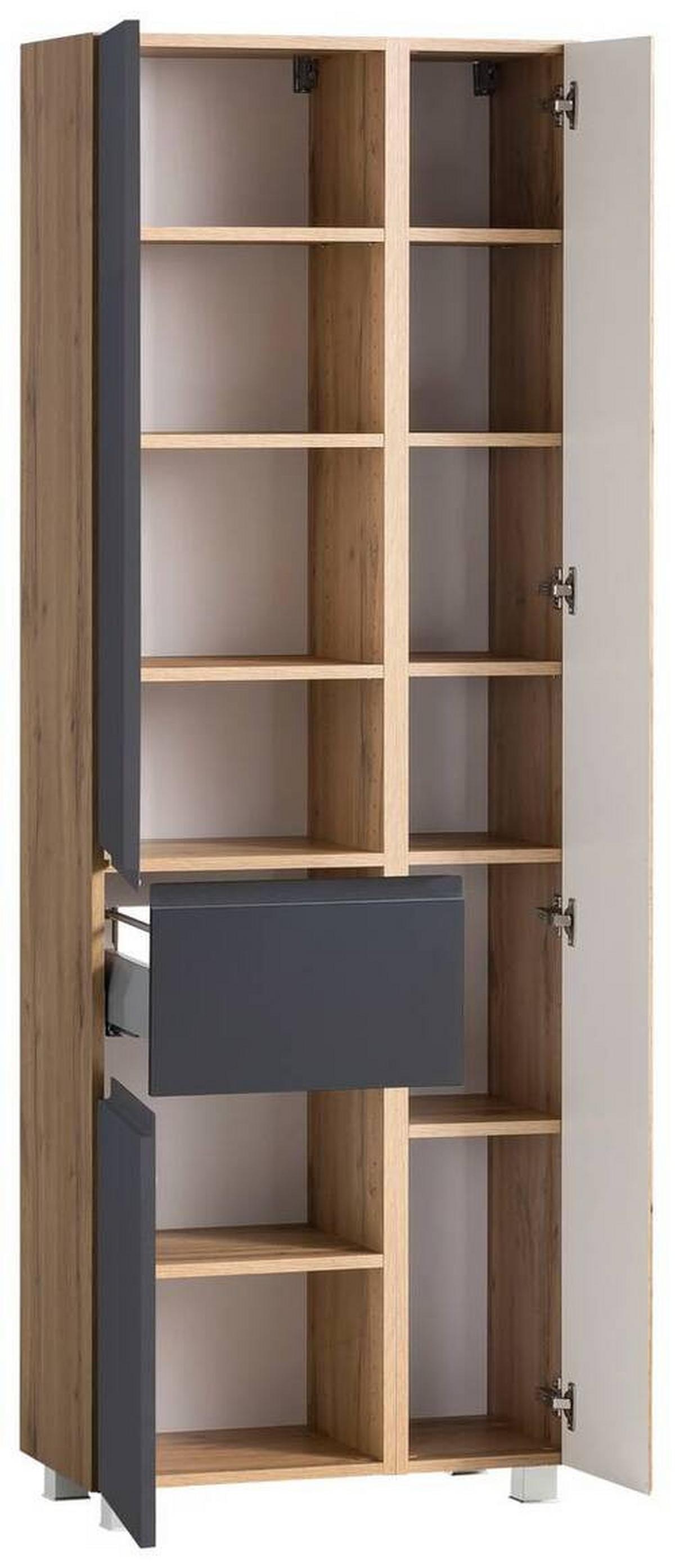 Hochschrank "Varese" in grau/wotaneiche - Eiche Wotan/Grau, MODERN, Holzwerkstoff (65/180/35cm) - Held