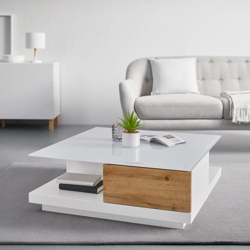 COUCHTISCH in weiß/Eichefarben "Nevio" - Weiss/Eichefarben, Modern, Glas (85/85/30cm) - Bessagi Home