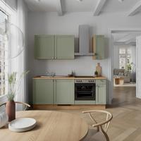 Küchenleerblock Frame Low o. Geräte Olivgrün - Edelstahlfarben/Eichefarben, MODERN, Holzwerkstoff/Metall (210cm) - Nobilia