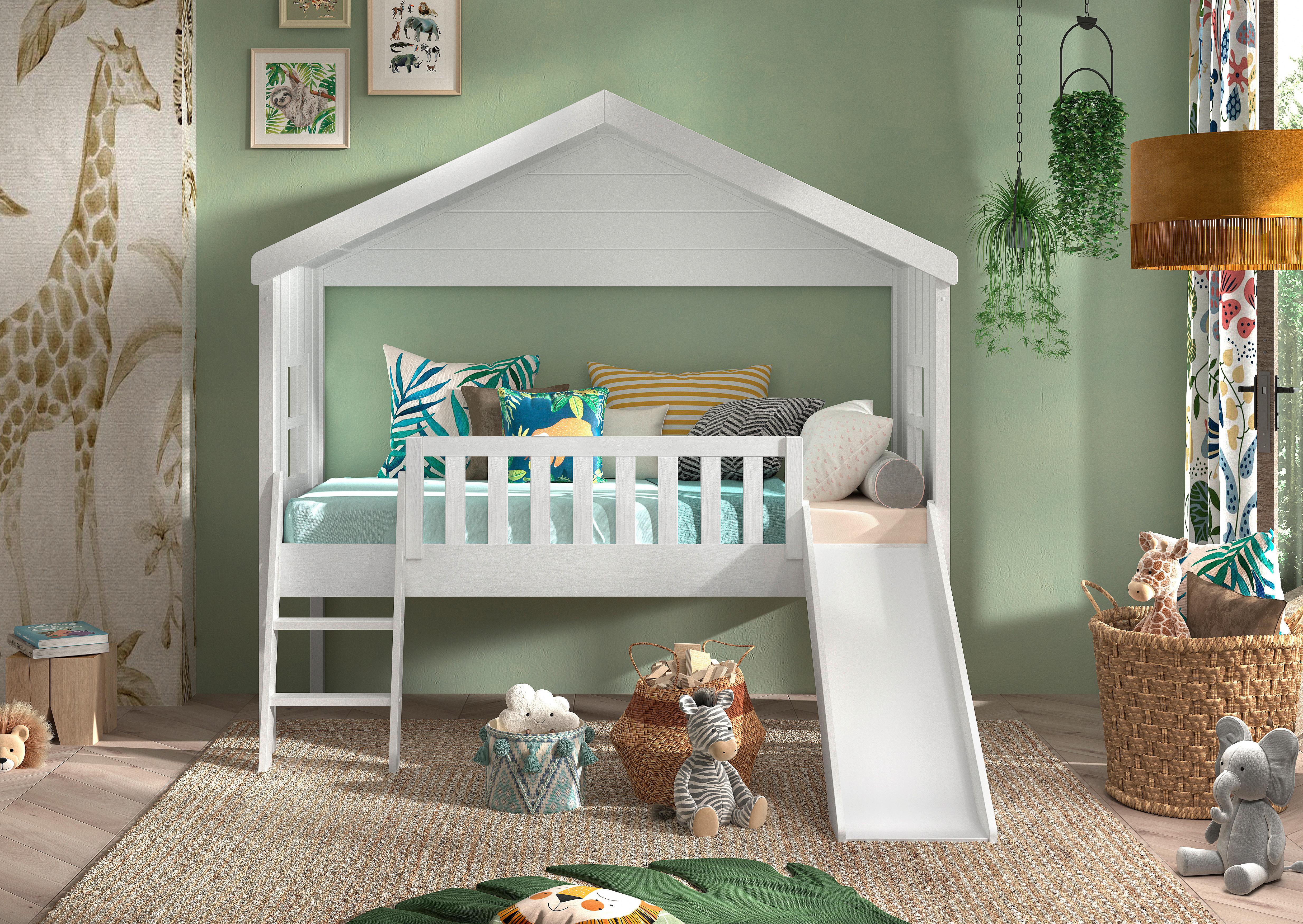 Hausbett Weiß ca. 90x200 cm - Weiß, Natur, Holz (90/200cm) - Vipack