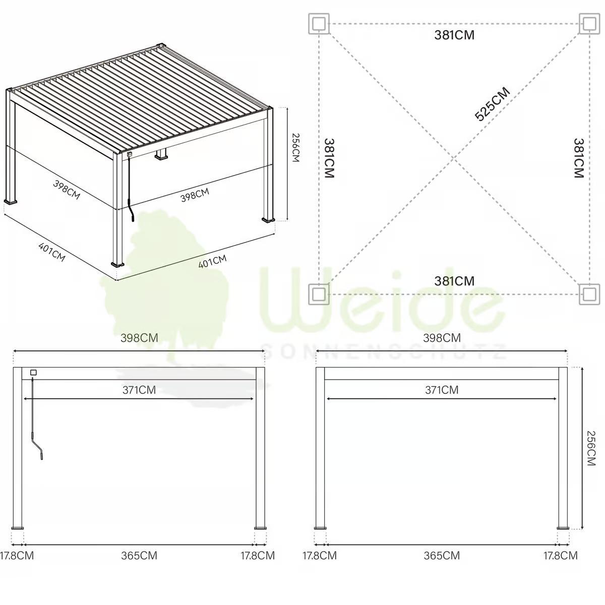 PERGOLA DELUXE PLUS 4X4M WEISS - Weiss, Basics, Metall (400/255/400cm) - Gardenson
