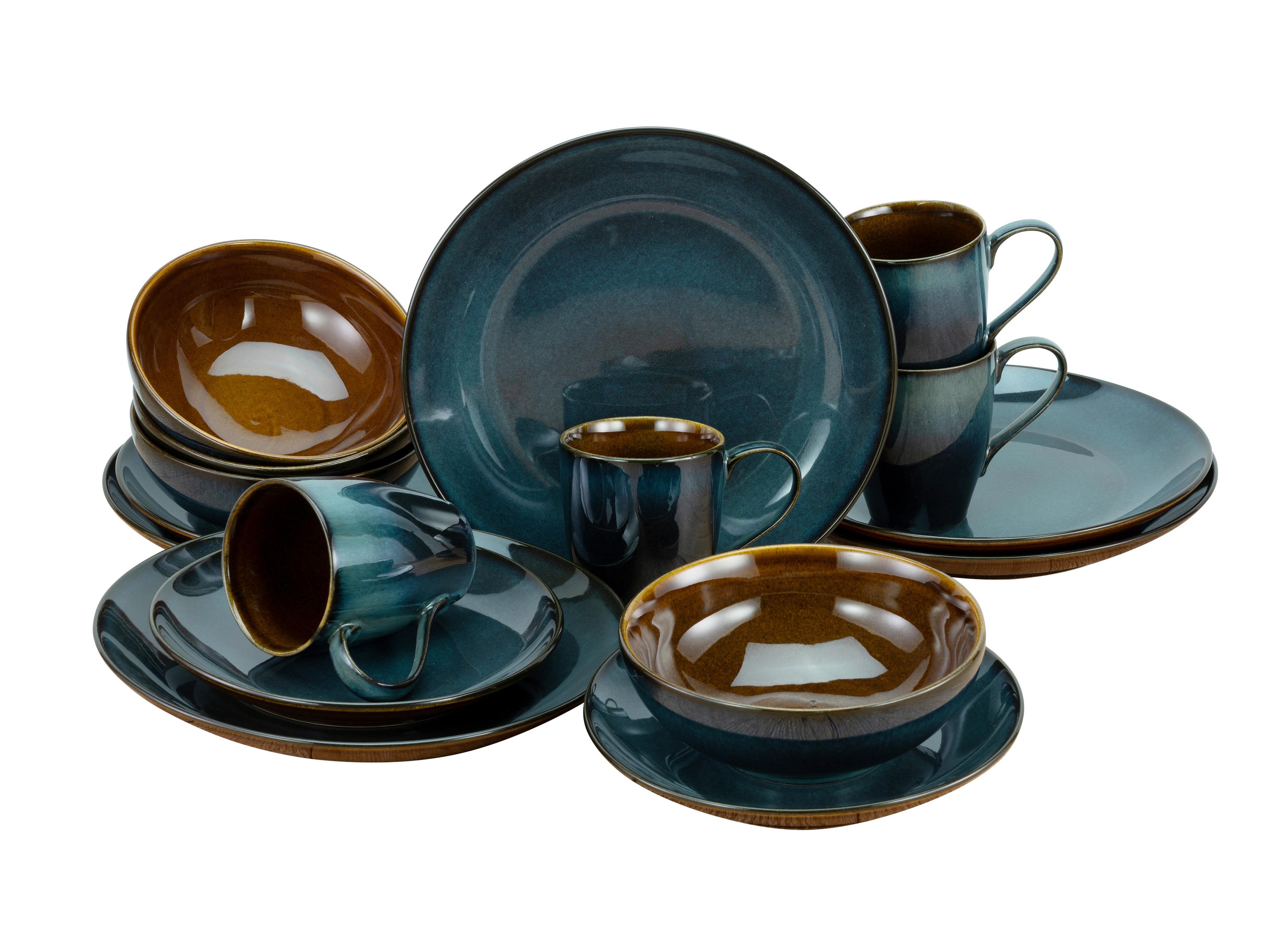 Kombiservice Mallorca in Braun/Petrol, 16-teilig - Petrol/Braun, Design, Keramik - Creatable