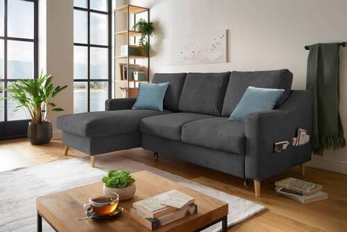 Wohnlandschaft Valentina Schwarz Mikrofaser - Blau/Schwarz, Design, Holz/Textil (150/228cm) - MID.YOU
