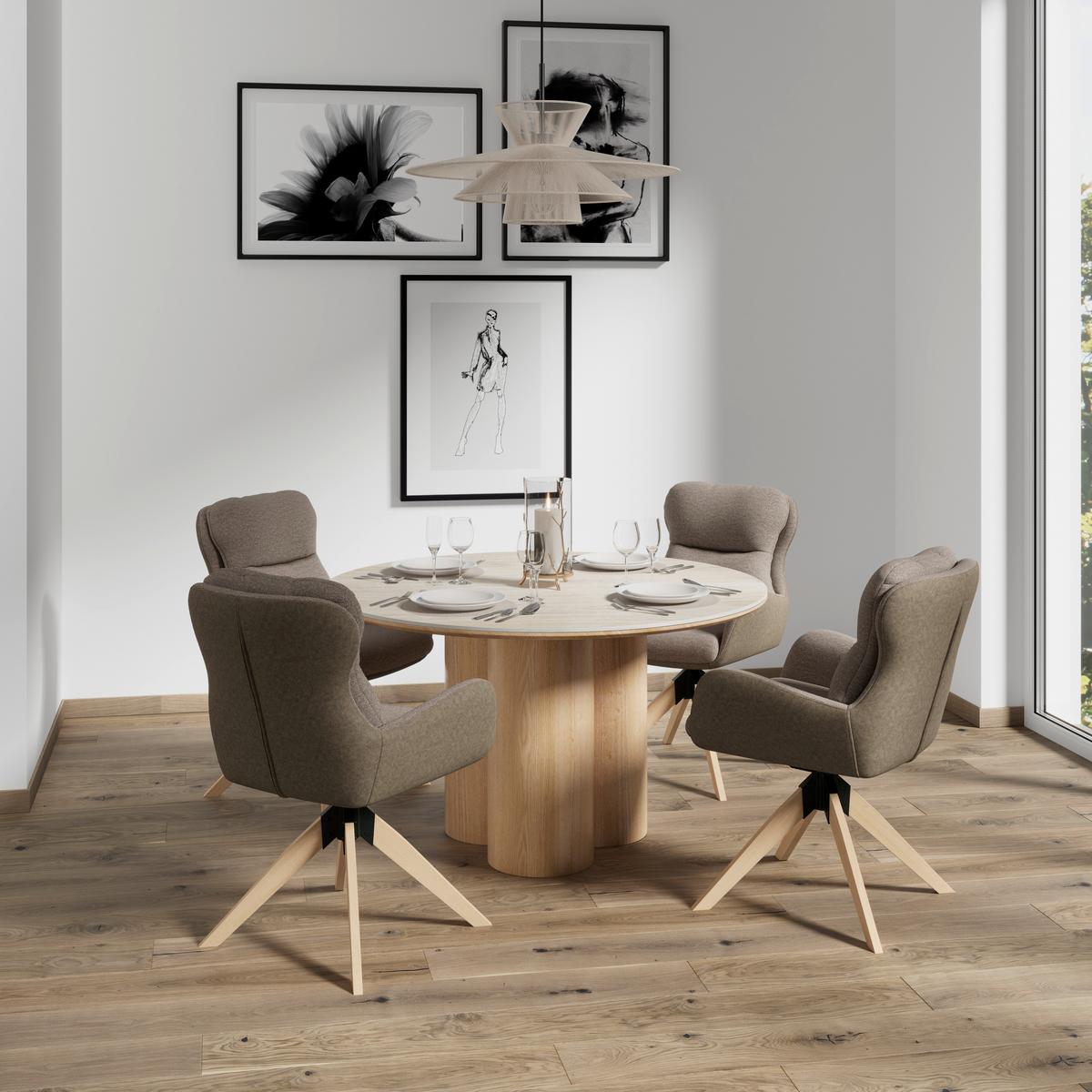 Armlehnstuhl Neelia Braun Webstoff Drehbar Gepolstert - Braun/Naturfarben, MODERN, Holz/Textil (71/60/94cm) - Bessagi Home