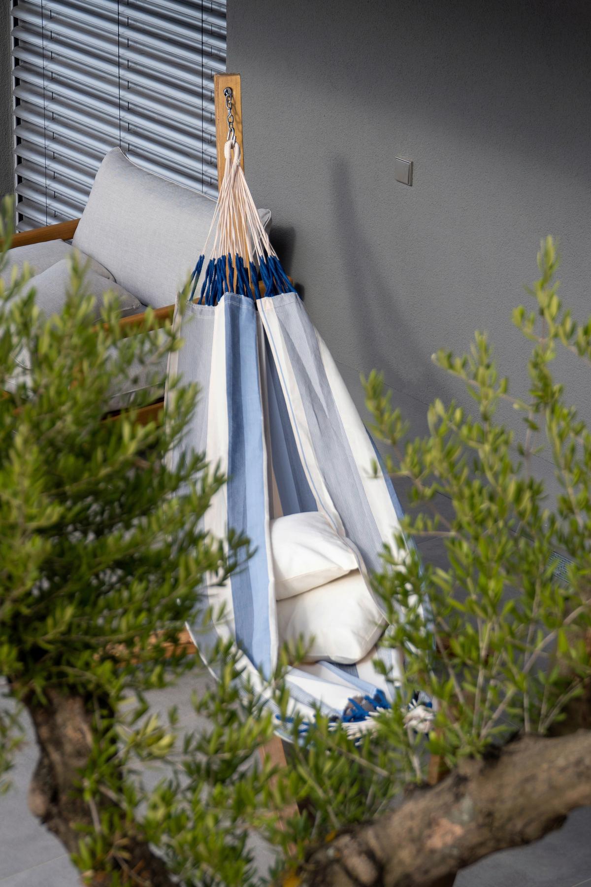 Hängematte Classic Double Hammock Outdoor Blau/Weiß - Blau/Weiß, KONVENTIONELL, Textil (160/350cm) - La Siesta