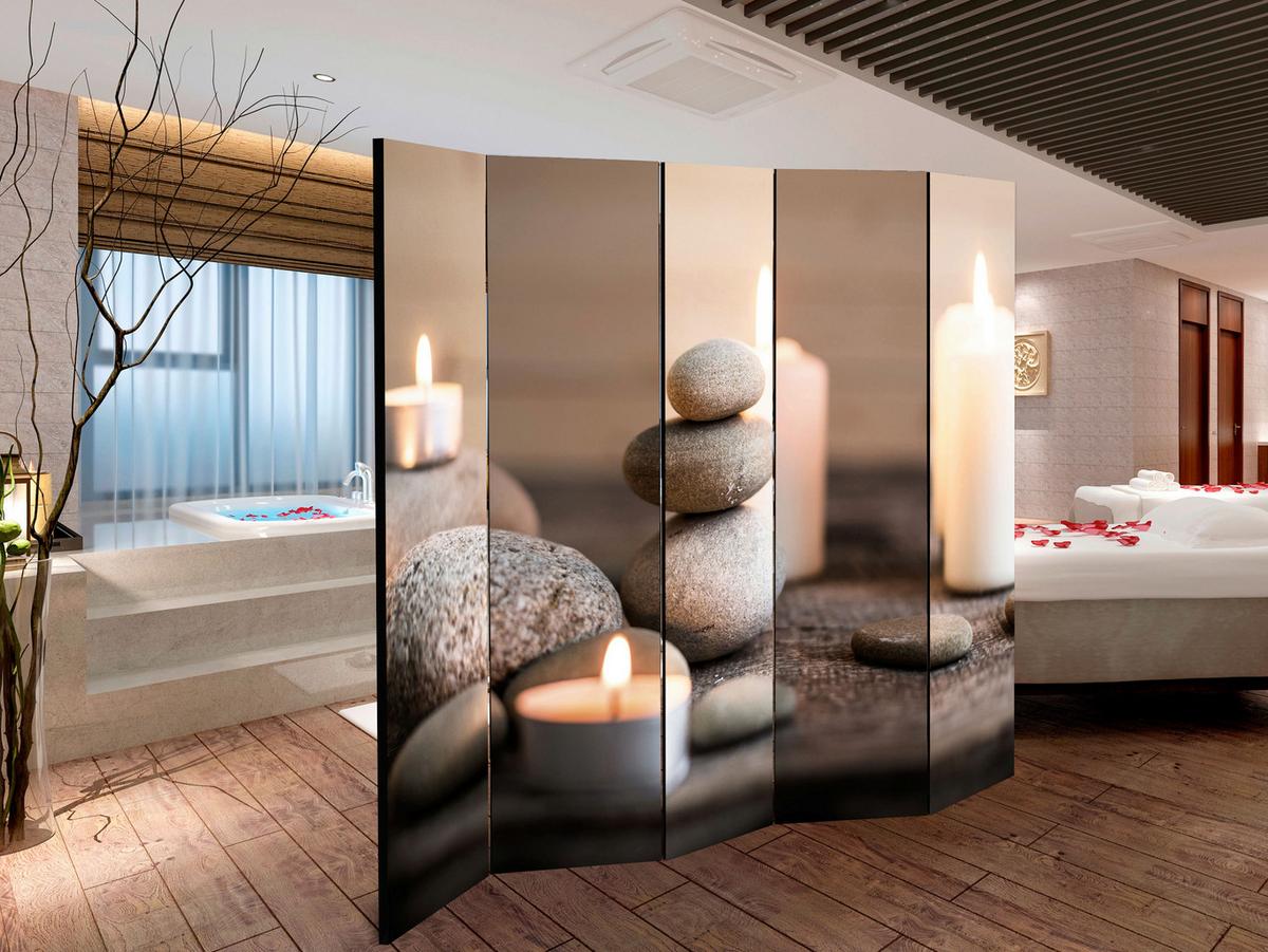 Paravan Rest I, 5-Delni, Akustičen - bež/svetlo siva, Basics, umetna masa/tekstil (225/172/3cm) - artgeist