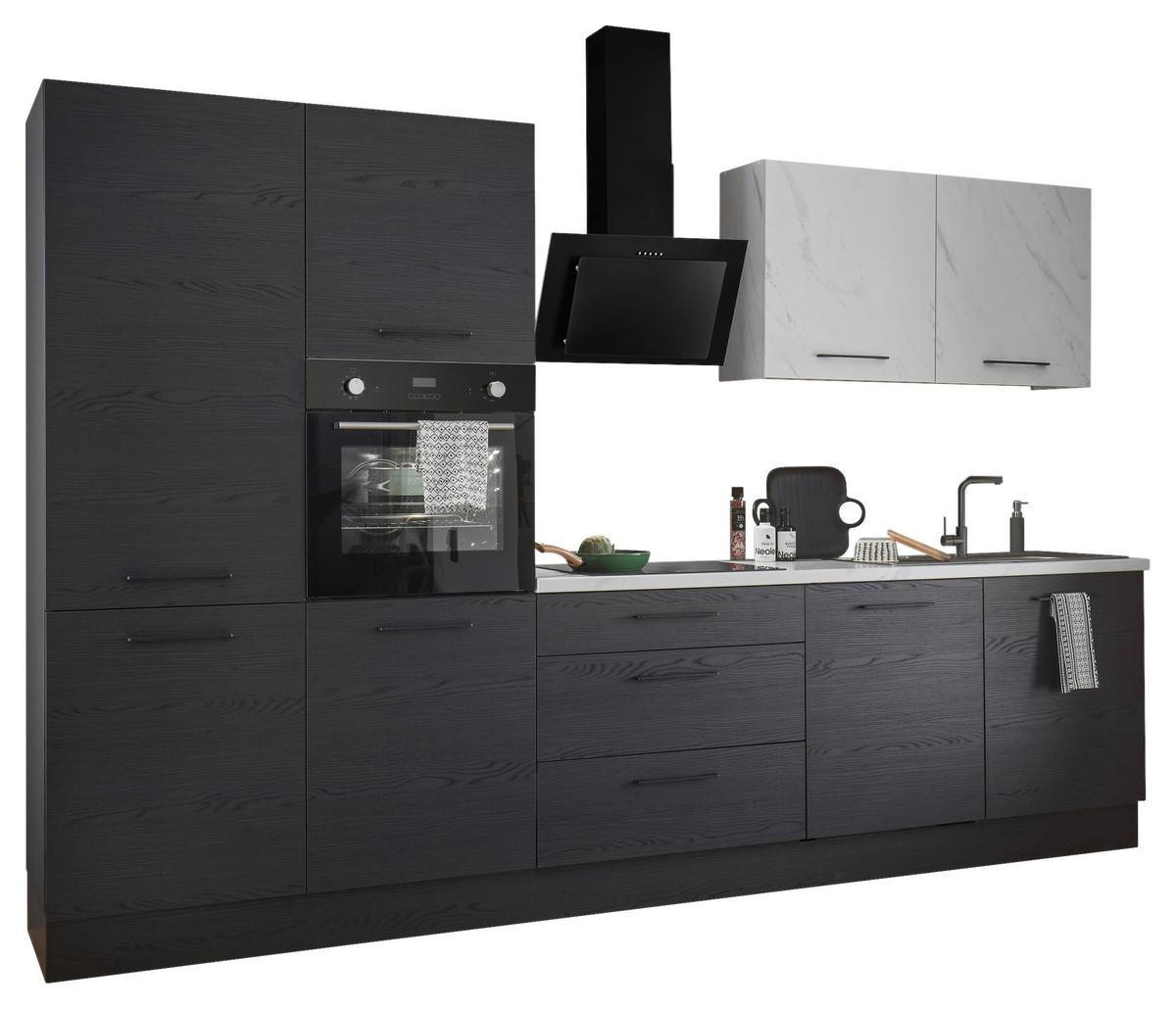 Küchenblock New York mit Geräten ca.320cm Graphitfarben - Graphitfarben/Schwarz, Design, Holzwerkstoff/Metall (320cm) - P & B