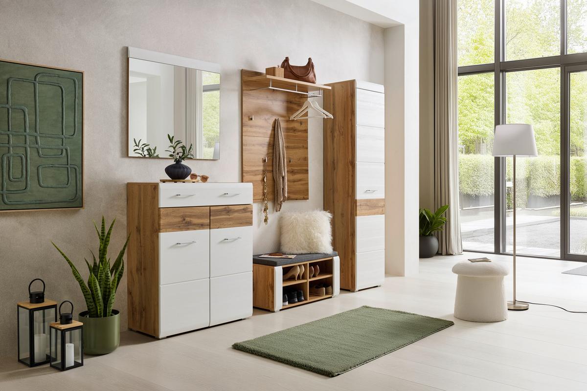 Schuhschrank in Weiß/Eichefarben - KONVENTIONELL, Holzwerkstoff (84/104/40cm) - Mömax