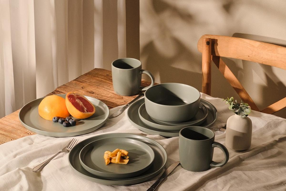 SERWIS OBIADOWO-ŚNIADANIOWY 21010 - zielony, Trend, ceramika - Novel