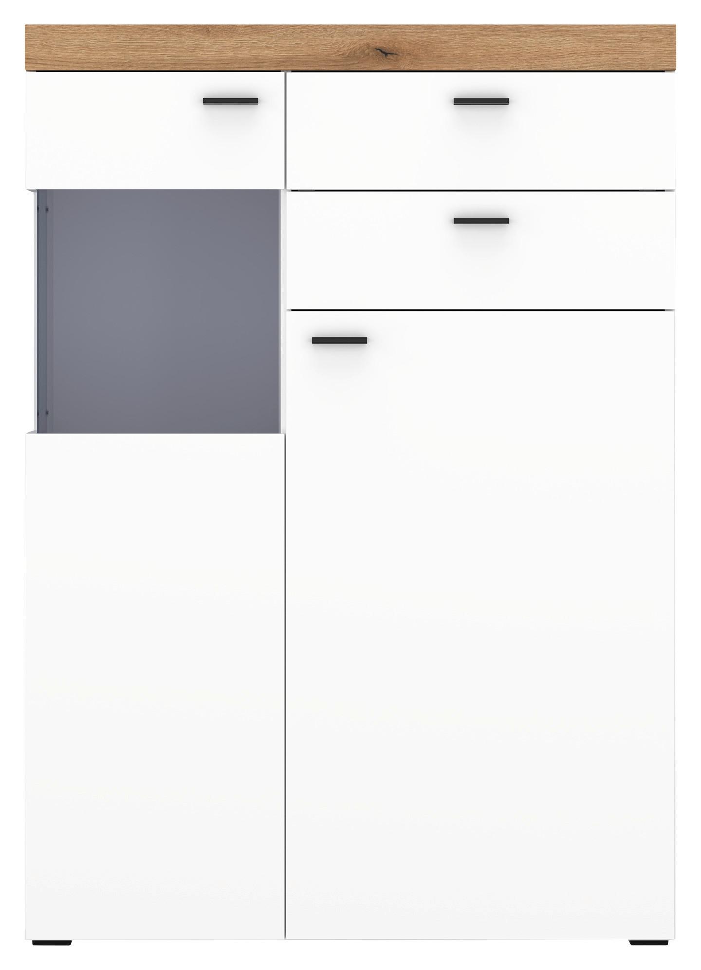 Highboard Kiro Alpinweiß/Artisan Eiche - Schwarz, MODERN, Glas/Holzwerkstoff (100/141/42cm) - Mömax
