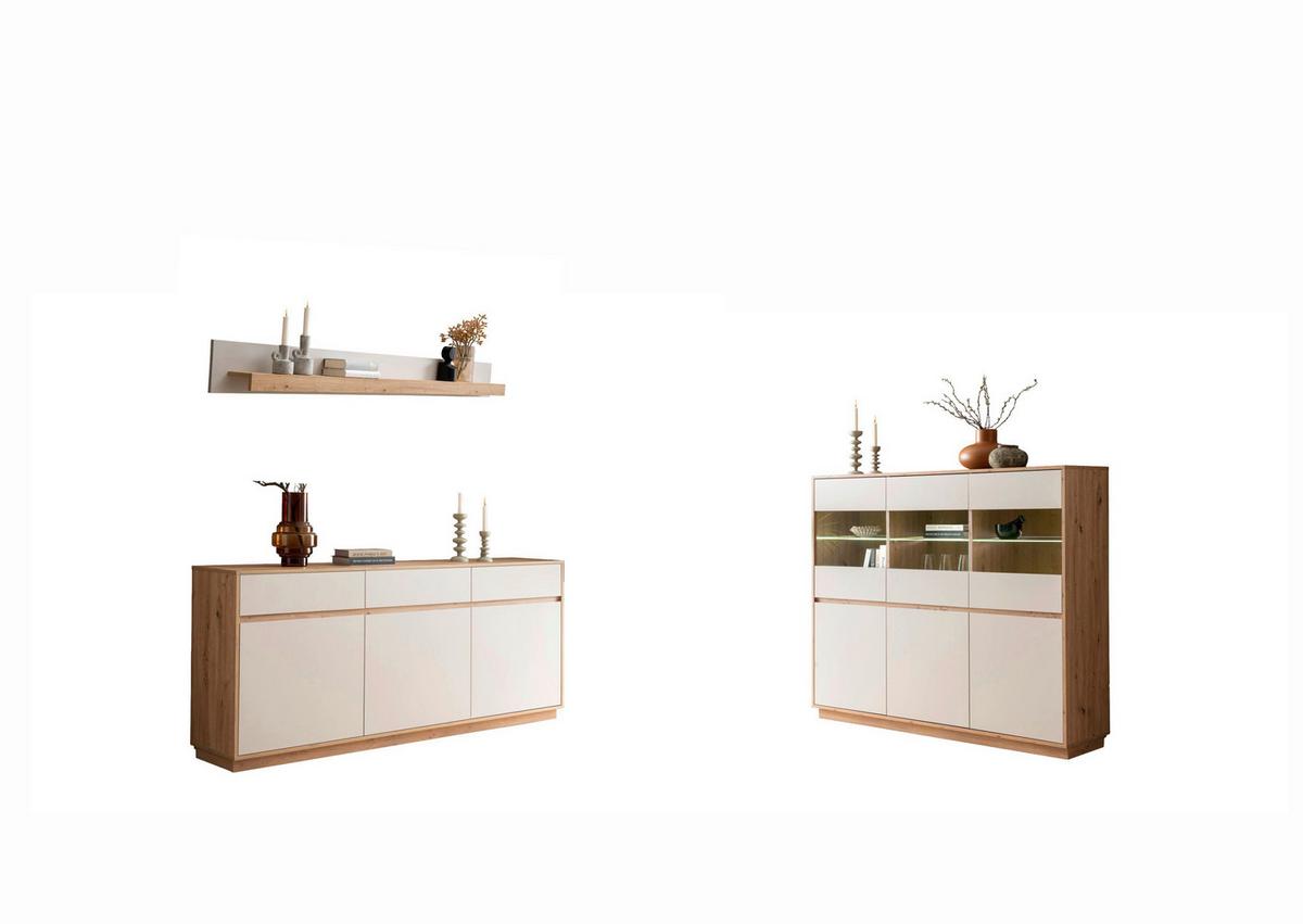 WOHNWAND SONORA - Kaschmir/Eiche Artisan, Design, Glas/Holzwerkstoff - MID.YOU