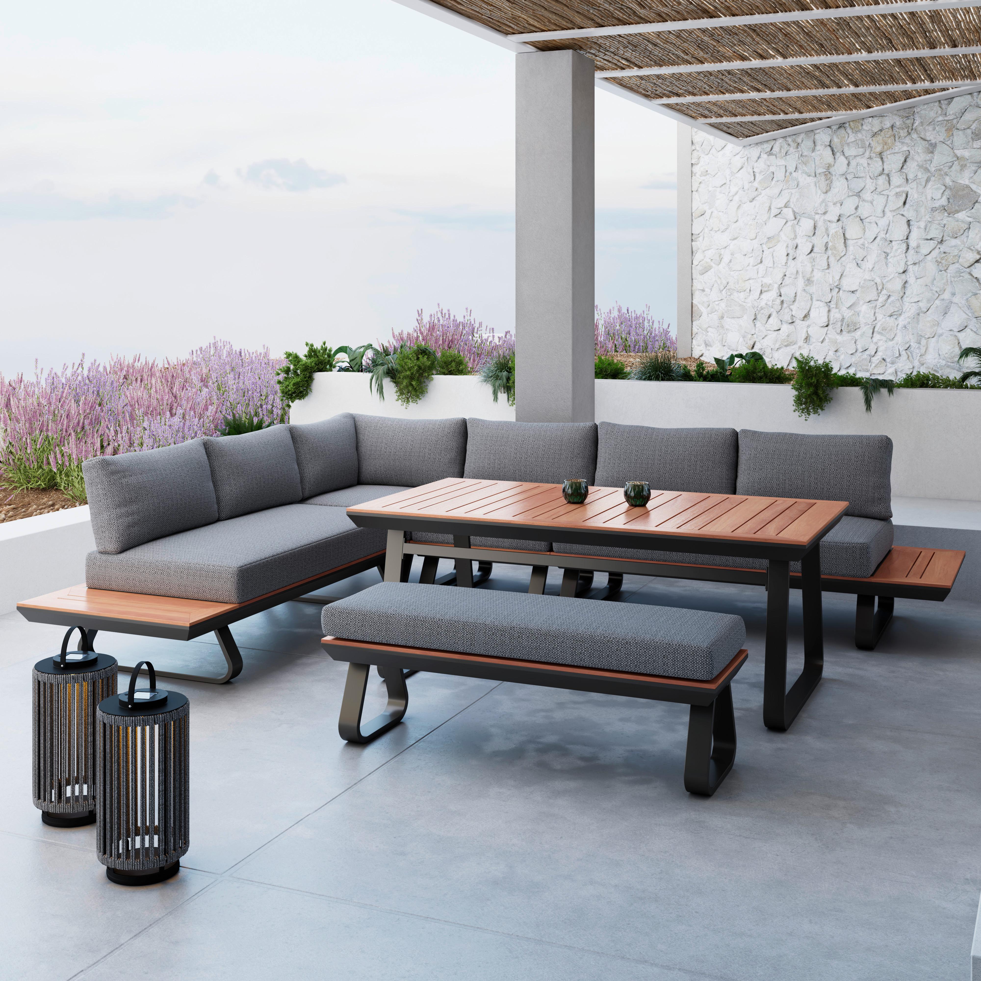 Garnitură grădină Emma - gri închis/antracit, Modern, lemn/metal (318/71/78cm) - Bessagi Garden