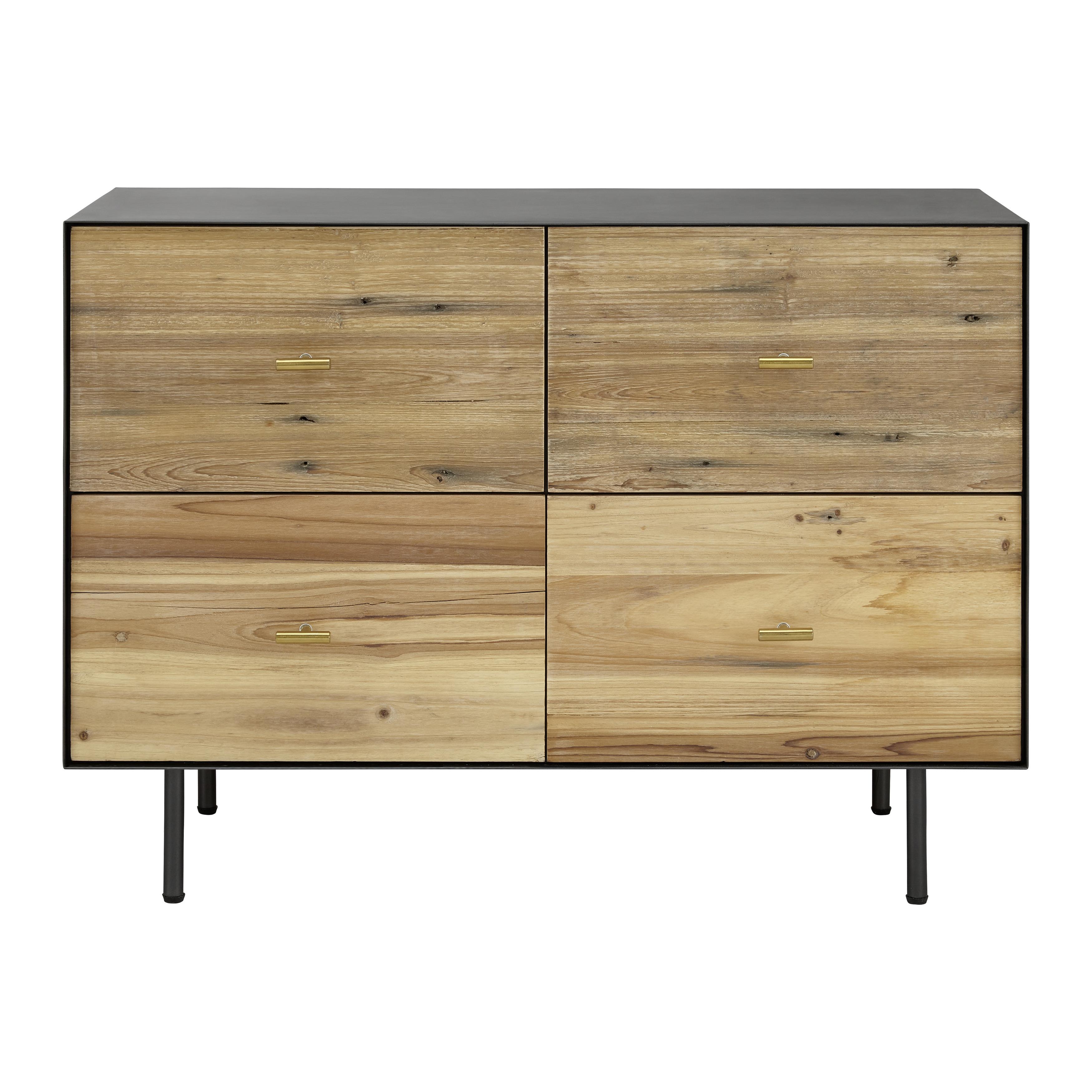 Kommode "Giorgia" Teilmassiv - Goldfarben/Schwarz, MODERN, Holz/Metall (90/66/40cm) - Bessagi Home