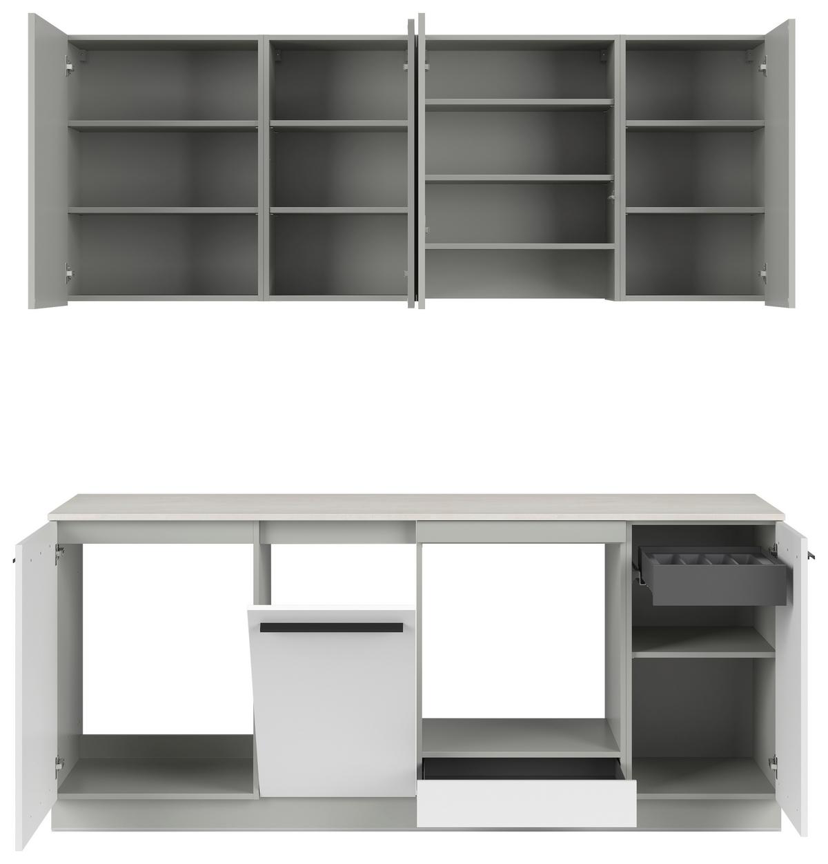Küchenblock Milino o. Geräte Weiss/Grau - Hellgrau/Schwarz, Basics, Holzwerkstoff/Kunststoff (210cm) - Visiona