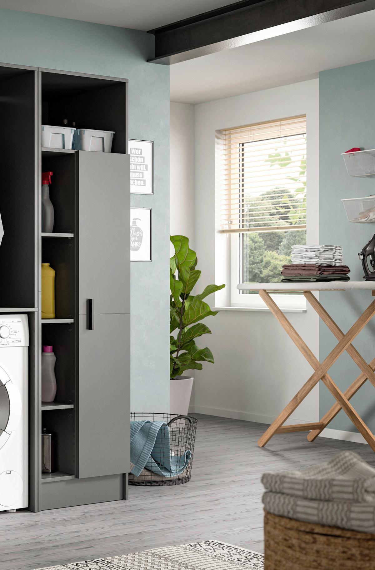 Hochschrank Free Anthrazit - Anthrazit/Schwarz, Basics, Holzwerkstoff/Kunststoff (50/195/68cm) - MID.YOU