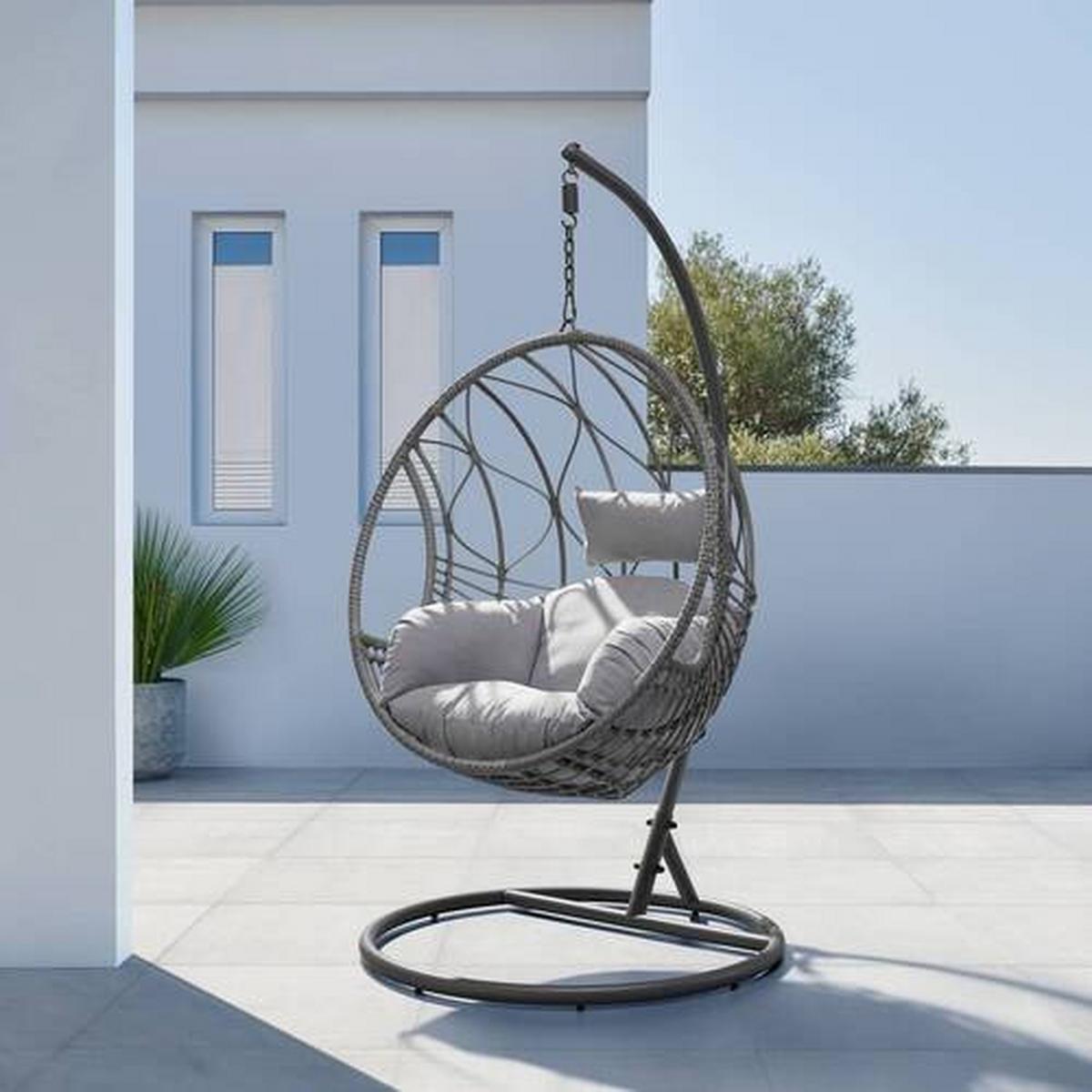 Hängesessel Romea Grau Metall/Kunststoff/Textil - Grau, MODERN, Kunststoff/Textil (120/196/105cm) - Bessagi Garden