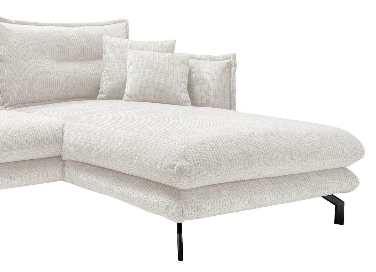 Ecksofa Lava Weiß Velours - Creme/Schwarz, Design, Textil/Metall (255/180cm) - Livetastic