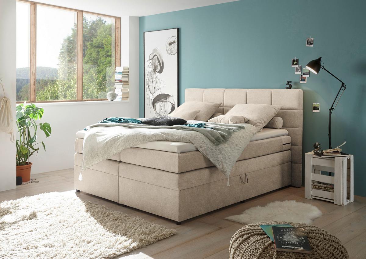 Boxspringbett Tacoma 3 inkl. Topper ca. 180x200 cm Sandf. - Sandfarben, KONVENTIONELL, Kunststoff/Textil (180/200cm) - MID.YOU