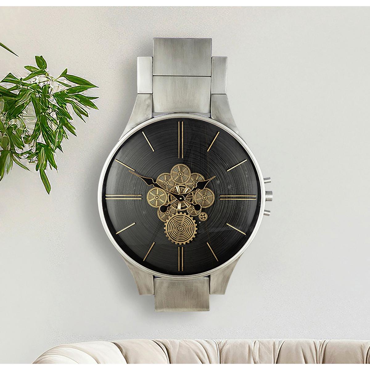 Wanduhr Timing Silber Schwarz/Silber/Goldfarben - Silberfarben/Goldfarben, Basics, Glas/Metall (62,5/99.5/8.5cm)