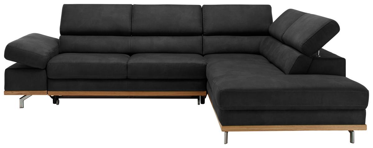 Wohnlandschaft Carmen in Schwarz mit Bettfunktion - Chromfarben/Schwarz, KONVENTIONELL, Holz/Textil (292/93/226cm) - Based