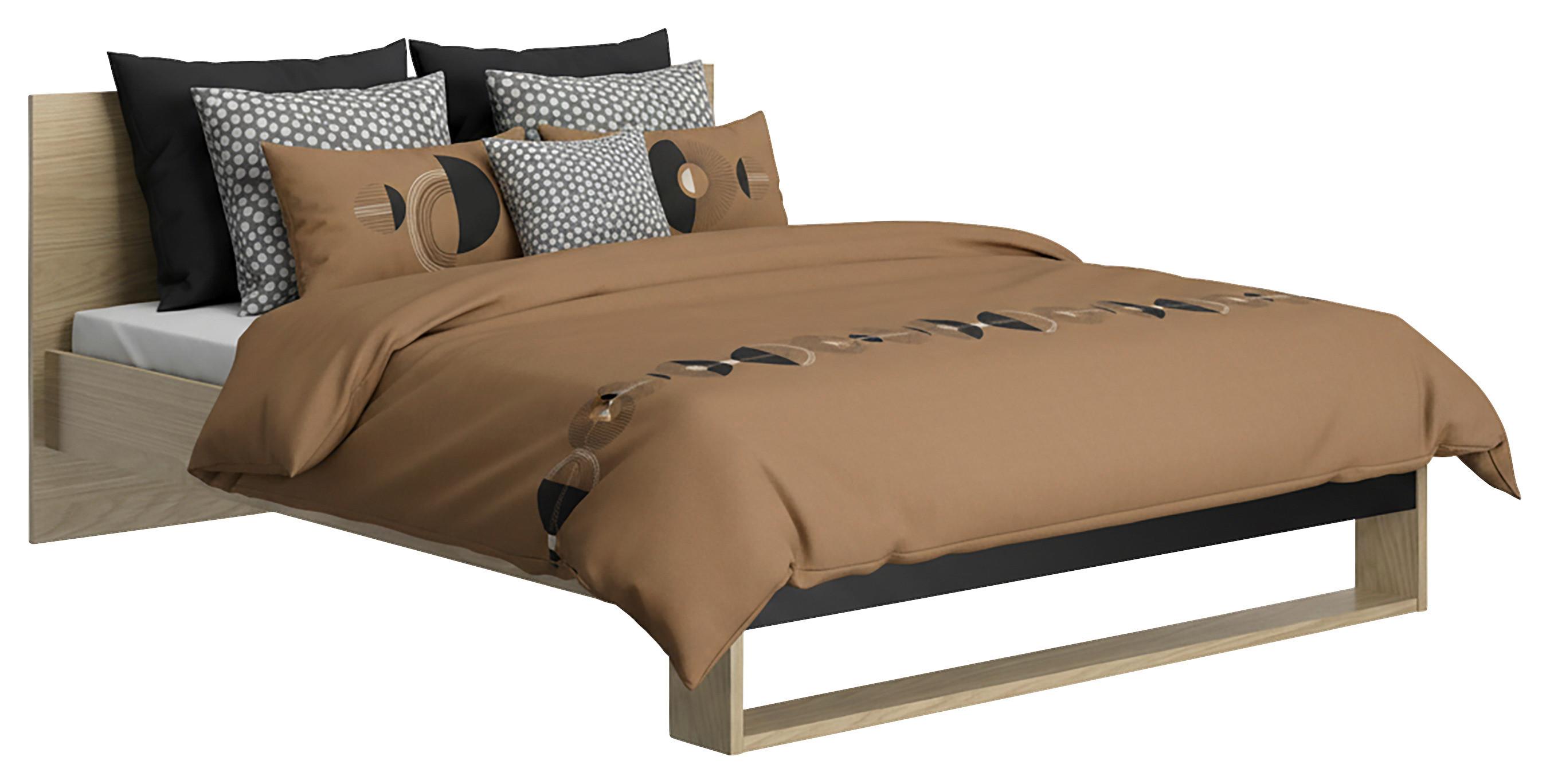 Postelja Nael, Barva Hrasta, Črna, 140x200 - črna/barve hrasta, Basics, leseni material (140/200cm)