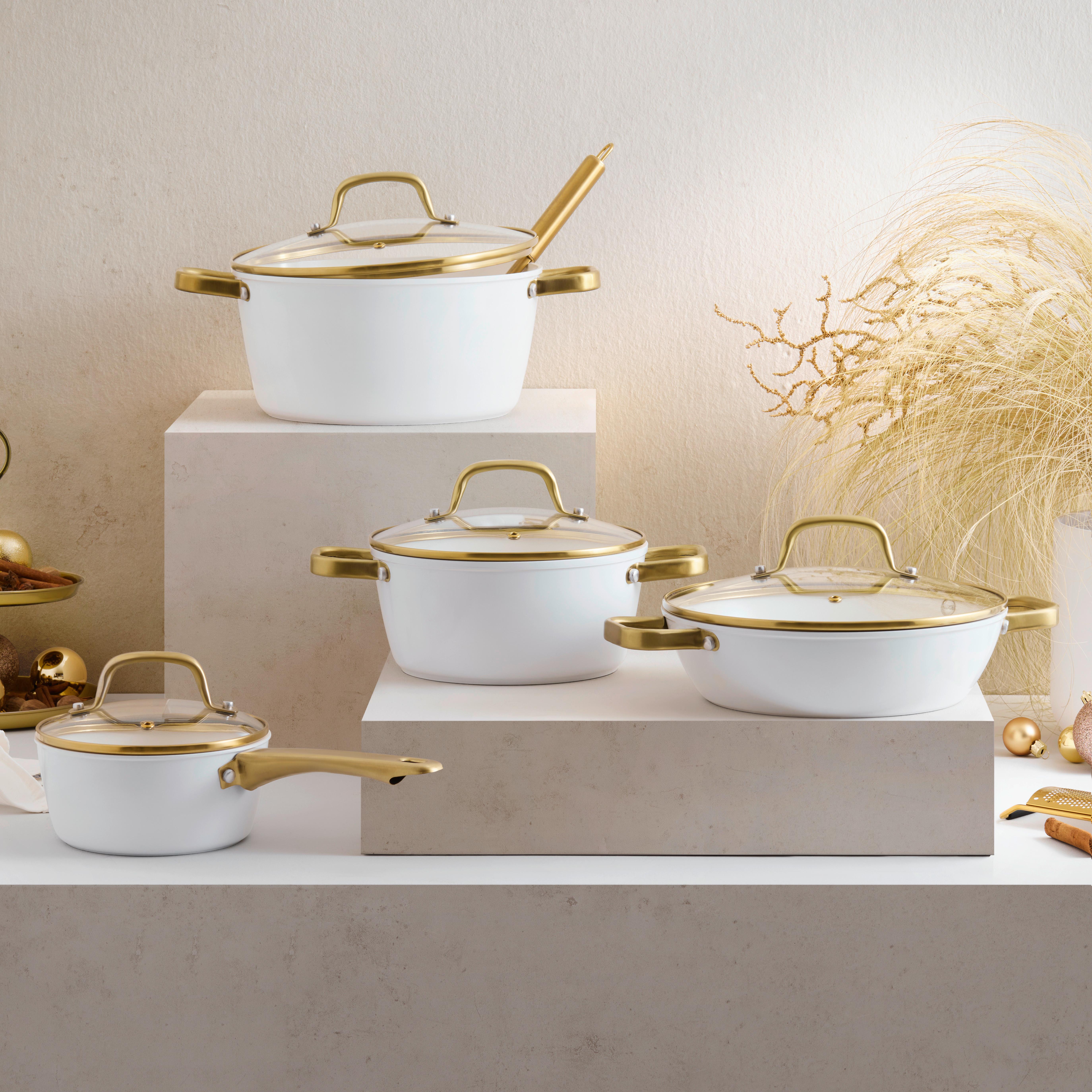 GRYT- OCH KASTRULLSET ELEGANCE - klar/vit, Klassisk, metall/glas - Mömax
