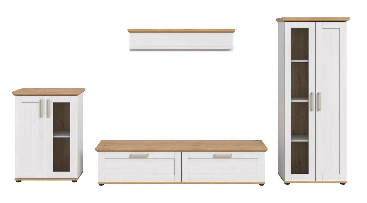 Dnevni Regal Verona, Bela, Barva Macesna, 4-Delni - srebrne barve/črna, Design, umetna masa/leseni material (316/161/40cm) - Livetastic