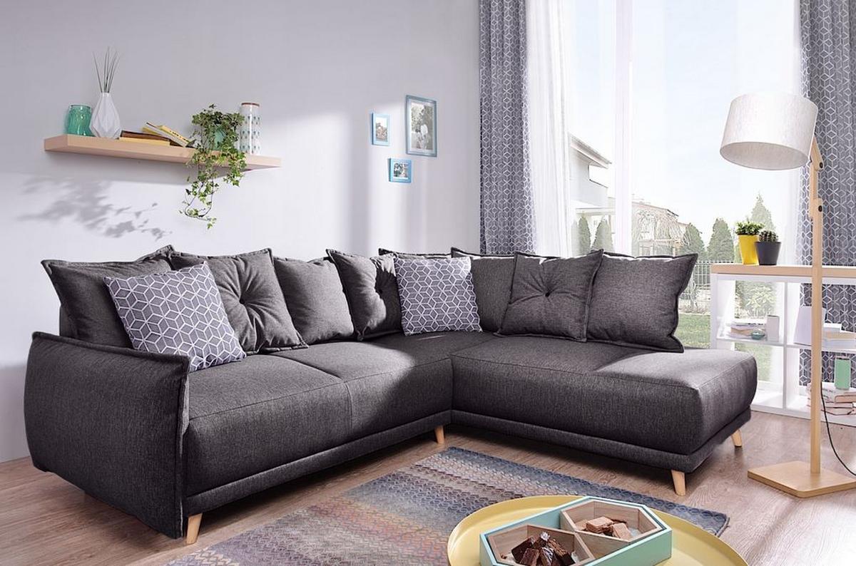 Eckschlafsofa in Dunkelgrau ´LAZY LUKKA´ - Dunkelgrau/Hellgrau, Basics, Holz/Textil (235/190cm) - MID.YOU