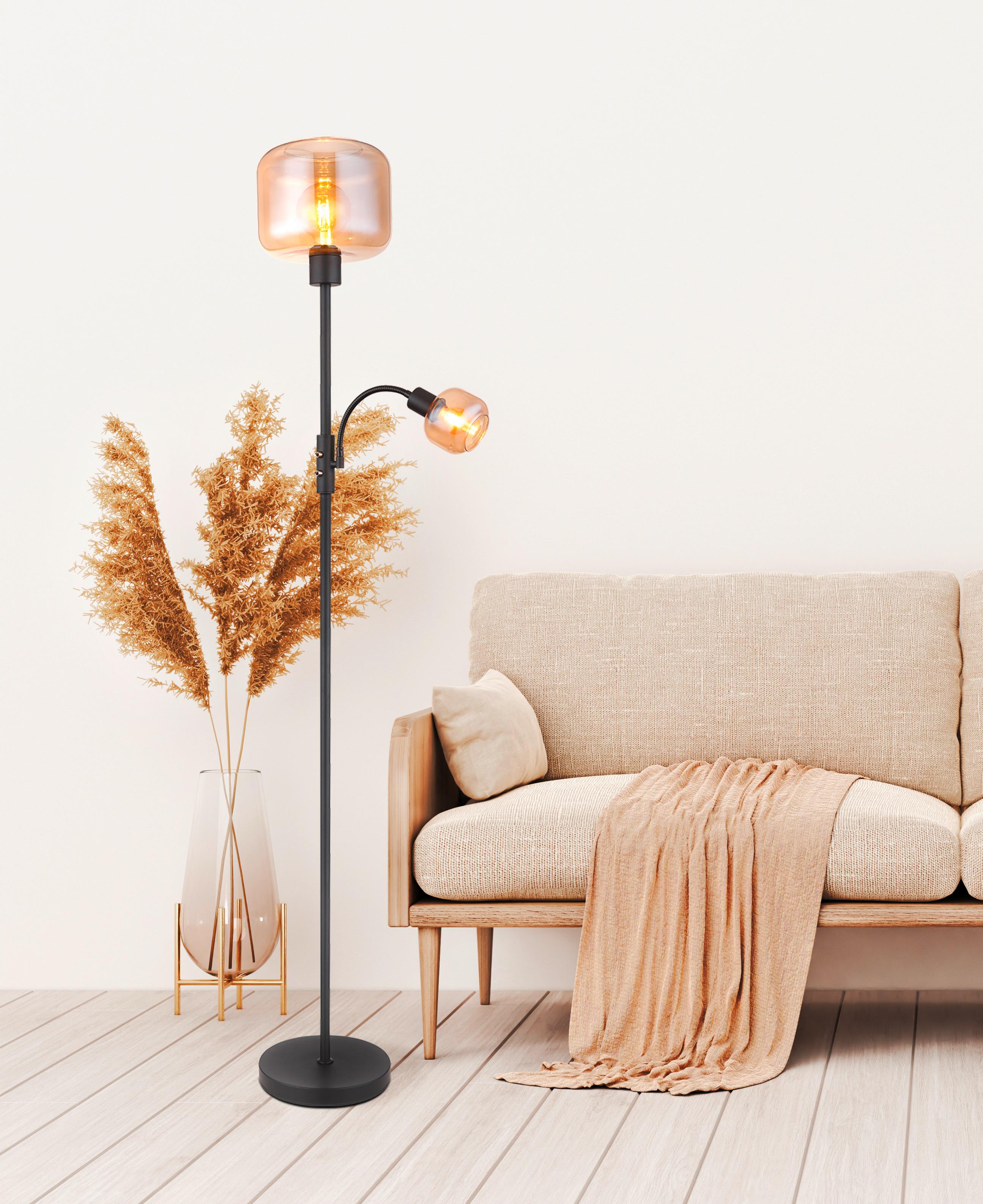 Stehleuchte Giuseppe in Schwarz max. 40 Watt - Schwarz, Design, Glas/Metall (25/165cm) - Globo