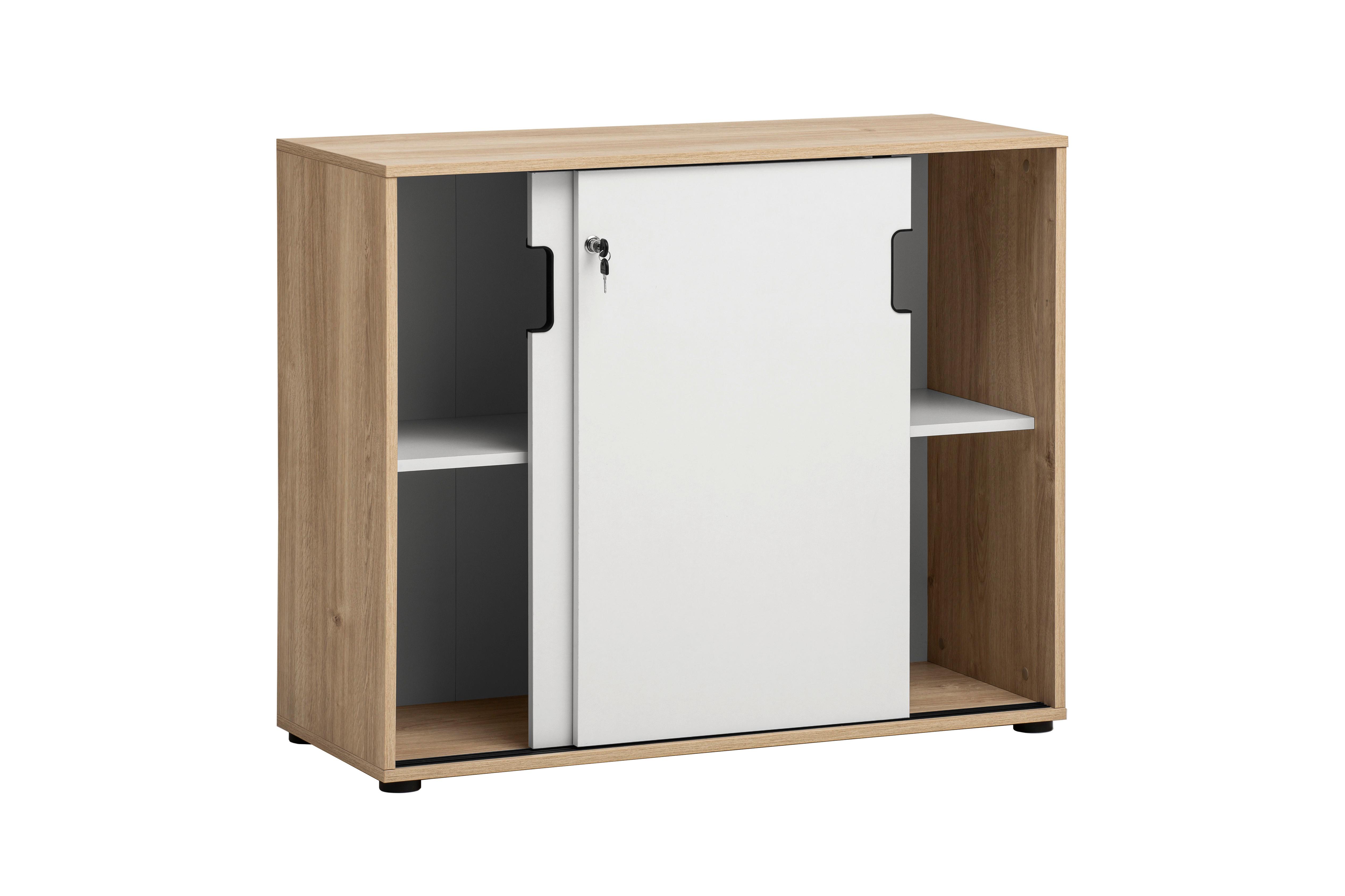 Aktenschrank Emmik Weiß/Eichefarben - Eichefarben/Weiß, MODERN, Holzwerkstoff (100,1/83,6/41cm) - MID.YOU
