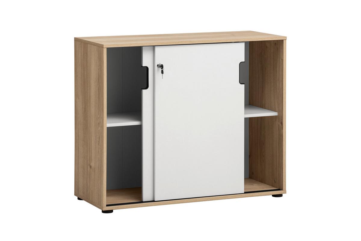 Aktenschrank Emmik Weiß/Eichefarben - Eichefarben/Weiß, MODERN, Holzwerkstoff (100,1/83,6/41cm) - MID.YOU