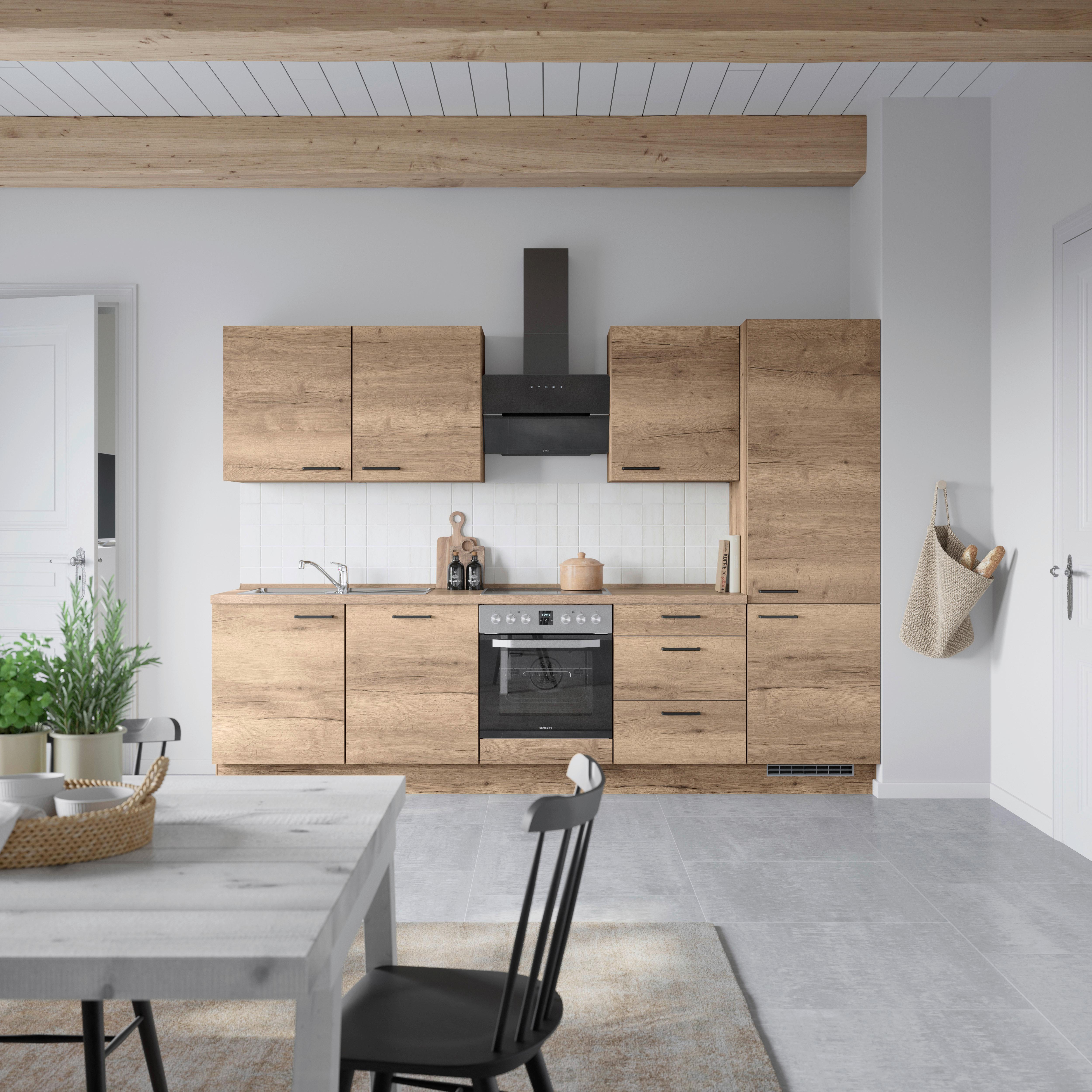Küchenblock Structura High m. Geräten Eiche dunkel - Eiche dunkel/Schwarz, MODERN, Holzwerkstoff/Metall (300cm) - Nobilia
