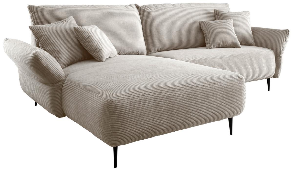 Wohnlandschaft Vanilla Beige Cord - Beige/Schwarz, Design, Textil/Metall (178/264-302cm) - Livetastic