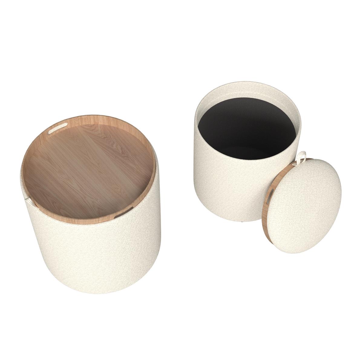 Hocker Set Melanie Bouclé Weiß - Weiß, MODERN, Holzwerkstoff/Textil (44cm) - Bessagi Home