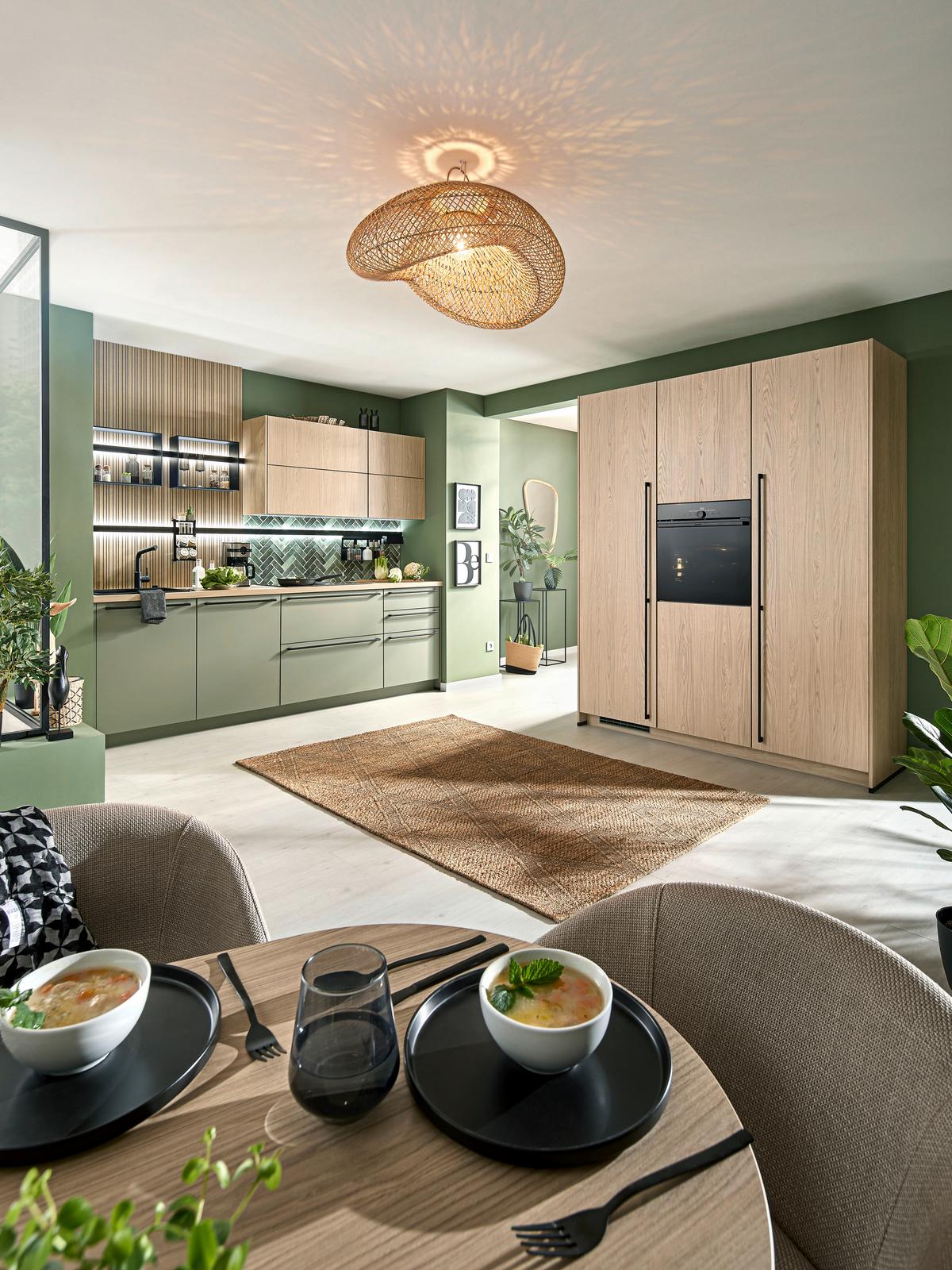 Einbauküche Senso/Structura ohne Geräte - Olivgrün, MODERN, Holzwerkstoff (273/183cm) - Nobilia