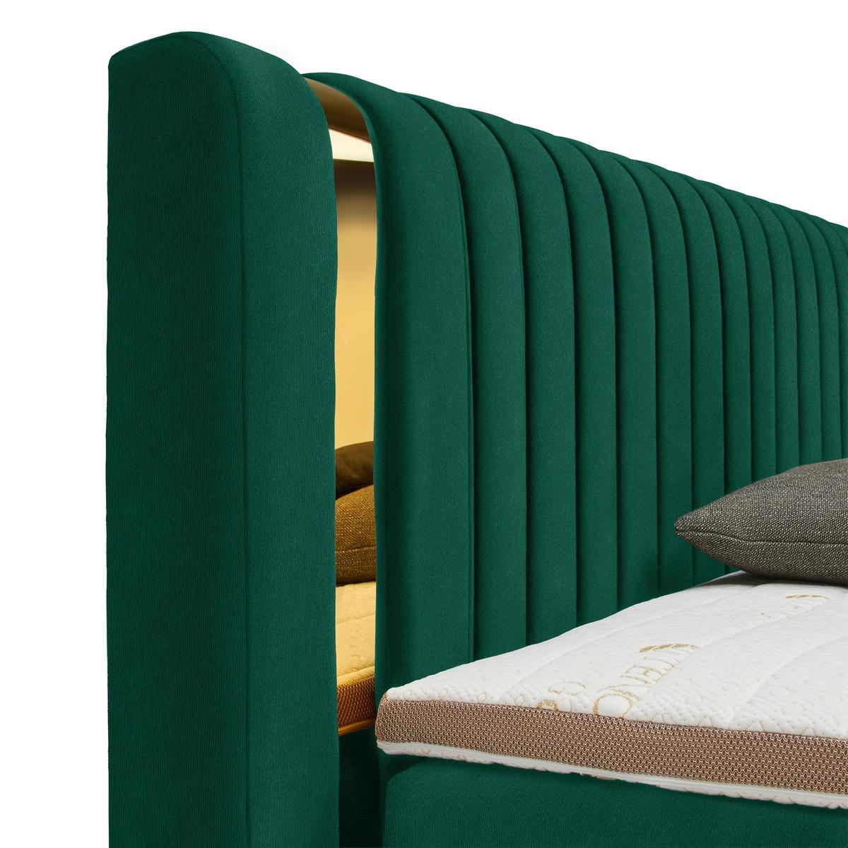 Boxspring Krevet Minola Gold Exkluziv - tamno zelena/crna, Konvencionalno, tekstil/plastika (180/200cm) - Premium Living