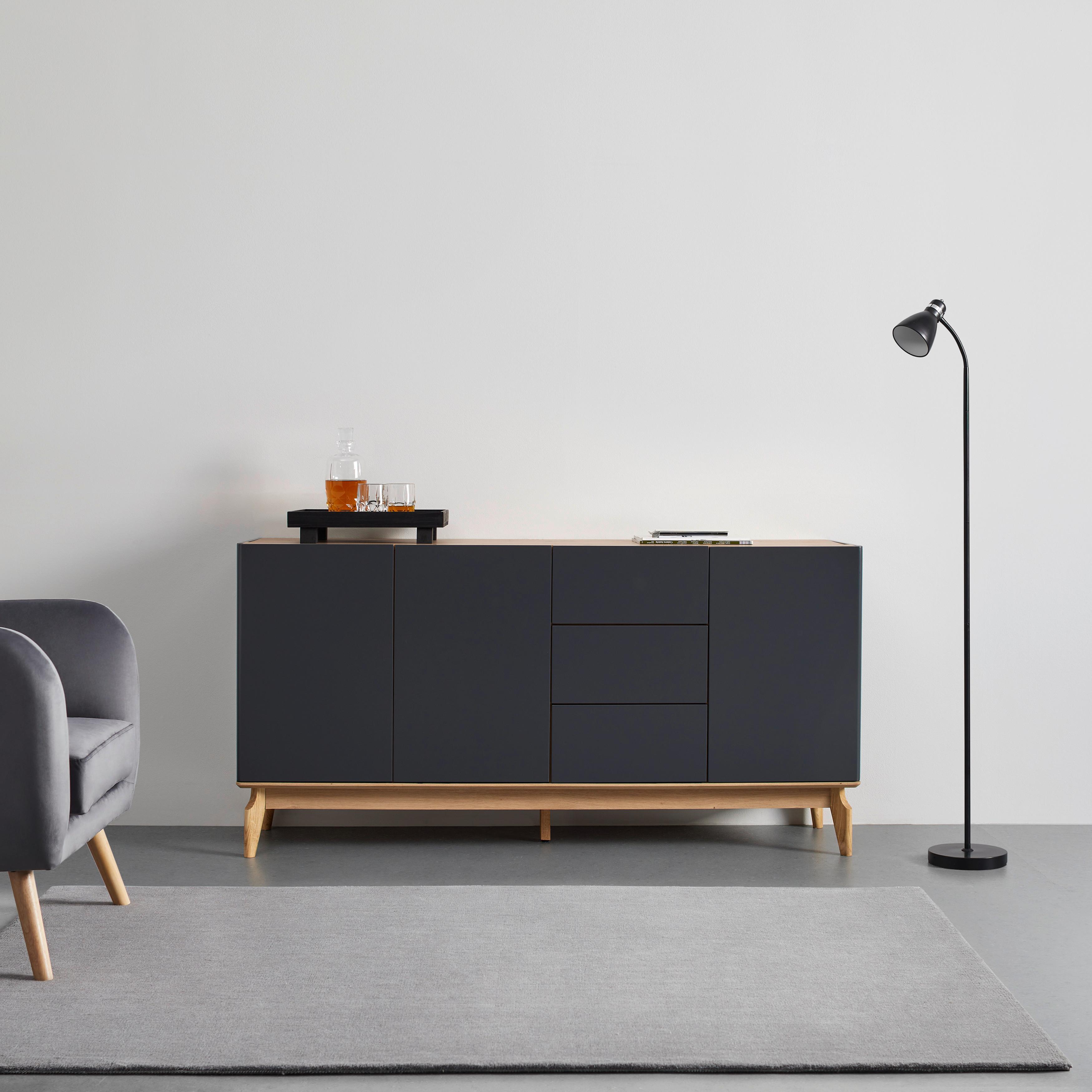 Sideboard Fosco Grau/Eichefarben MDF/Echtholz - Eichefarben/Grau, Modern, Holz (160/80/40cm) - Bessagi Home