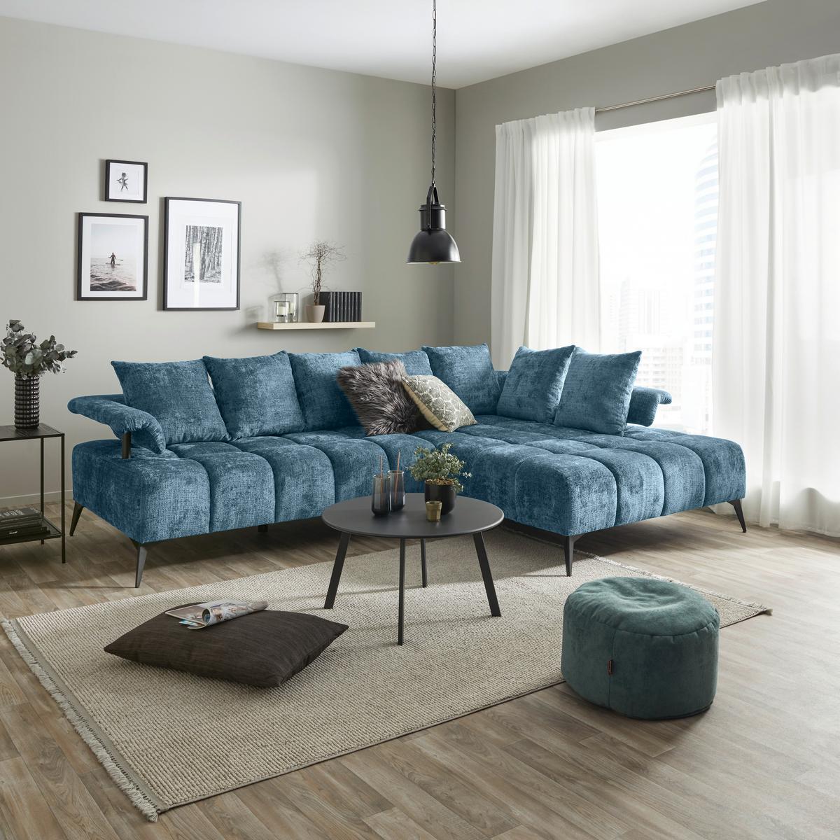 Kutna Garnitura Vanessa New - plava/crna, Moderno, tekstil/metal (297/200cm) - Modern Living