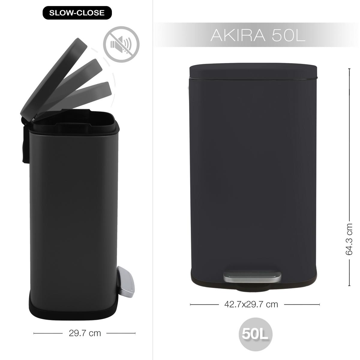 Treteimer Akira Matt-Black - Schwarz, Basics, Kunststoff/Metall (42,7/29,7/64,3cm) - Spirella