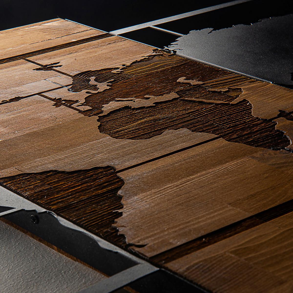 OBRAZ PRZESTRZENNY WORLD MAP WITH COMPASS - czarny/brązowy, Basics, materiał drewnopochodny (85/58cm)