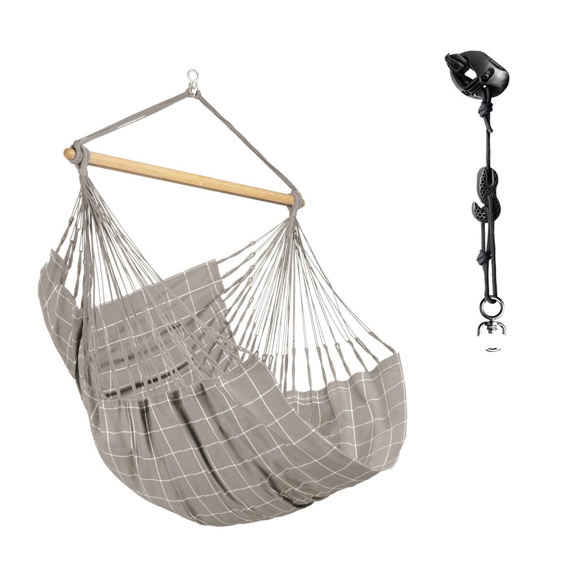 Hängesessel Comfort Hammock Echtholz Weiß/Hellgrau - Hellgrau/Weiß, KONVENTIONELL, Holz/Textil (110/160/180cm) - La Siesta