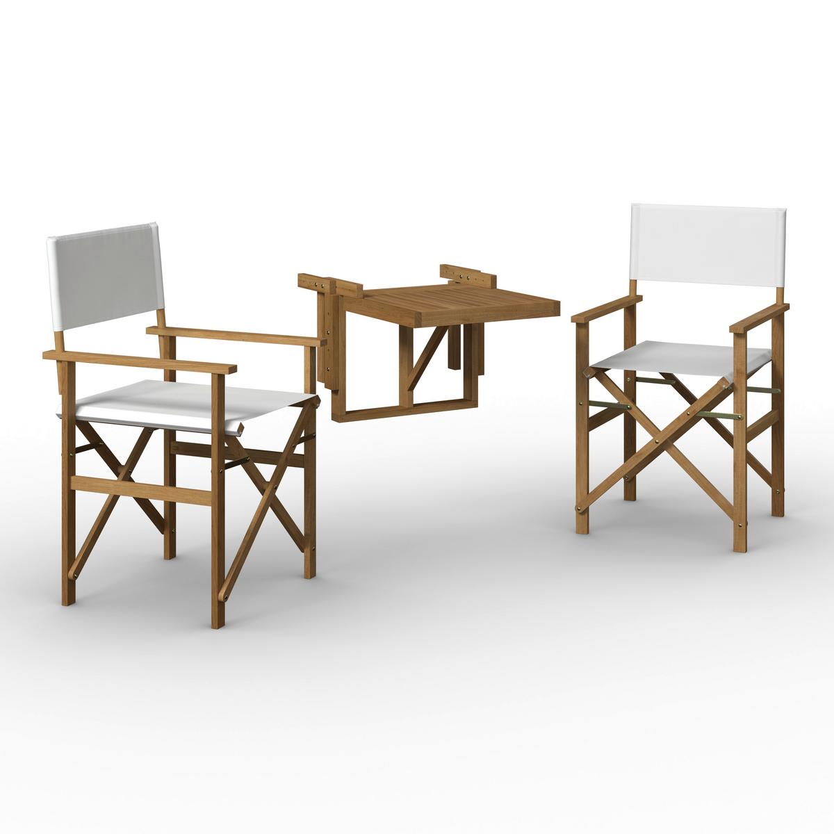 Balkonset Stella Weiß Akazie/Outdoorstoff - Weiß/Akaziefarben, MODERN, Holz/Textil (54/90/50cm) - Bessagi Garden