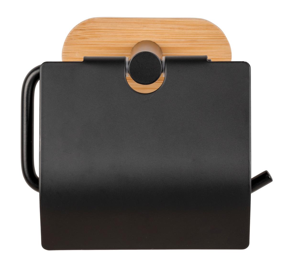 Toilettenpapierhalter in Schwarz - Schwarz/Naturfarben, Modern, Holz/Metall (13,5/12/7cm) - Mömax