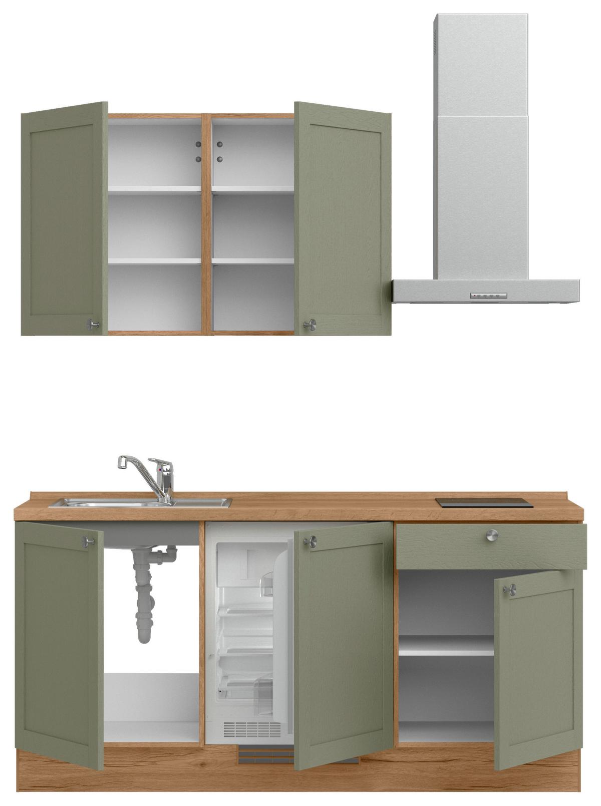 Küchenleerblock Frame Low o. Geräte Olivgrün - Edelstahlfarben/Eichefarben, MODERN, Holzwerkstoff/Metall (180cm) - Nobilia