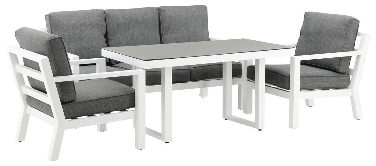 Loungegarnitur Barcelona Grau/Weiß Metall/Textil - Weiß/Grau, Basics, Textil/Metall - Gardenson